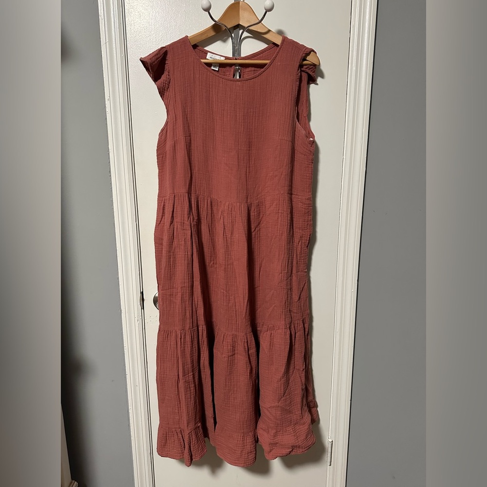 Casual Orange Red Tiered Midi Sundress
